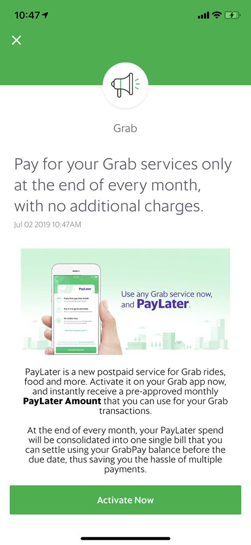 Grab Launches 'Pay Later': Pay For Grab Services At The End Of Month