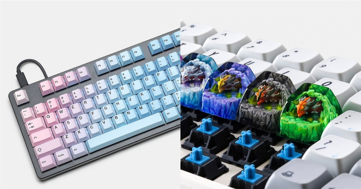 Collage of pastel keyboard and custom resin keys