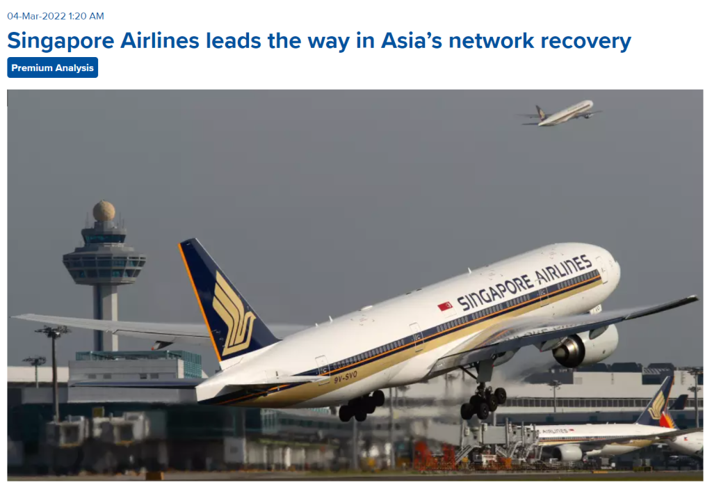 Singapore Airlines Reaches 56% Of Pre-pandemic Capacity