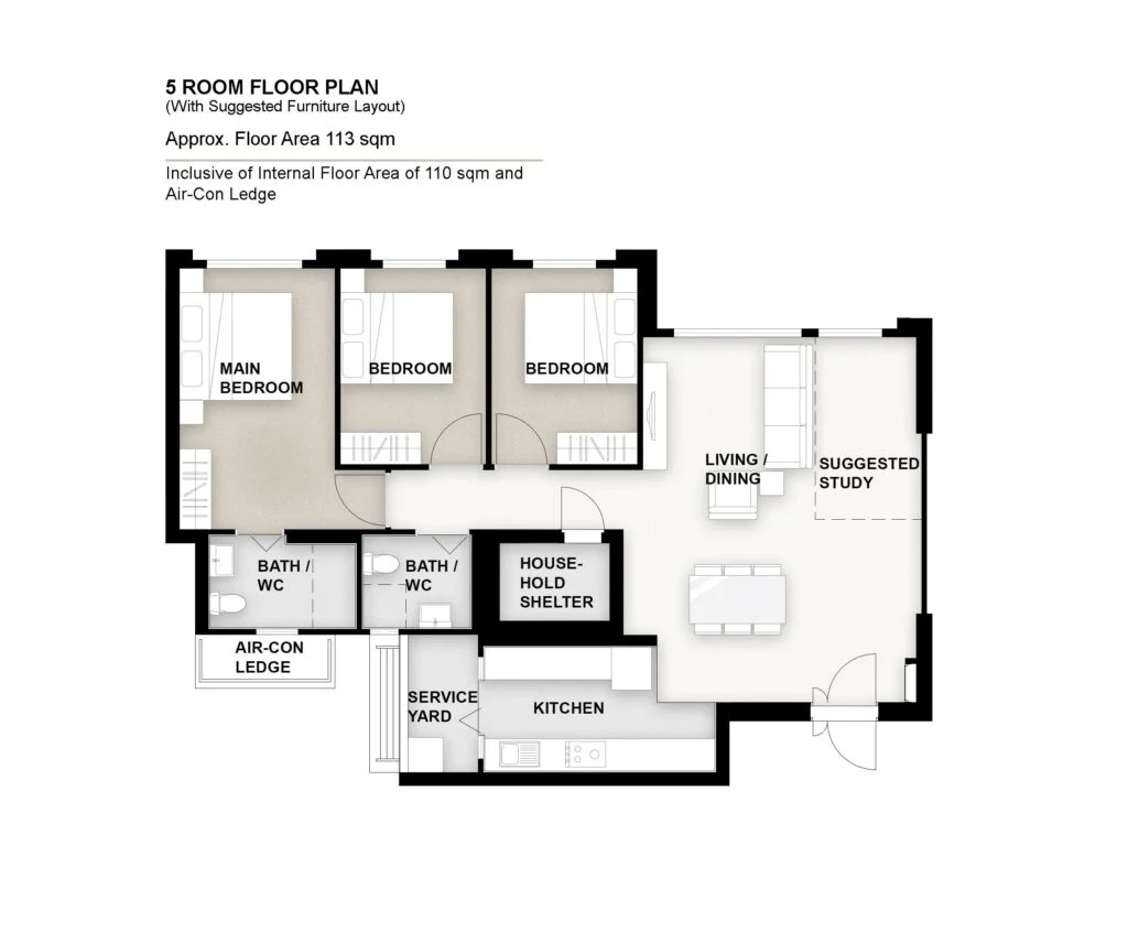 five room flat tengah bto floorplan