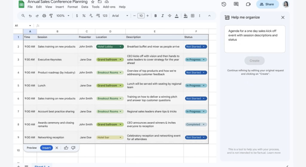 google sheets duet ai