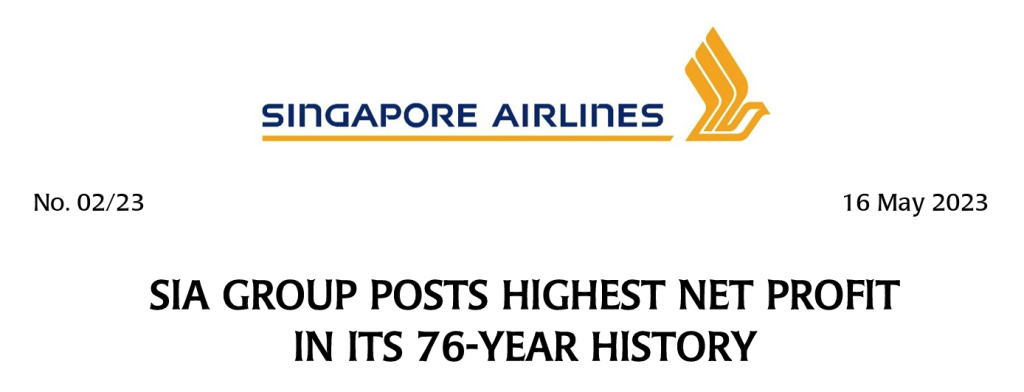 singapore airlines highest net profit