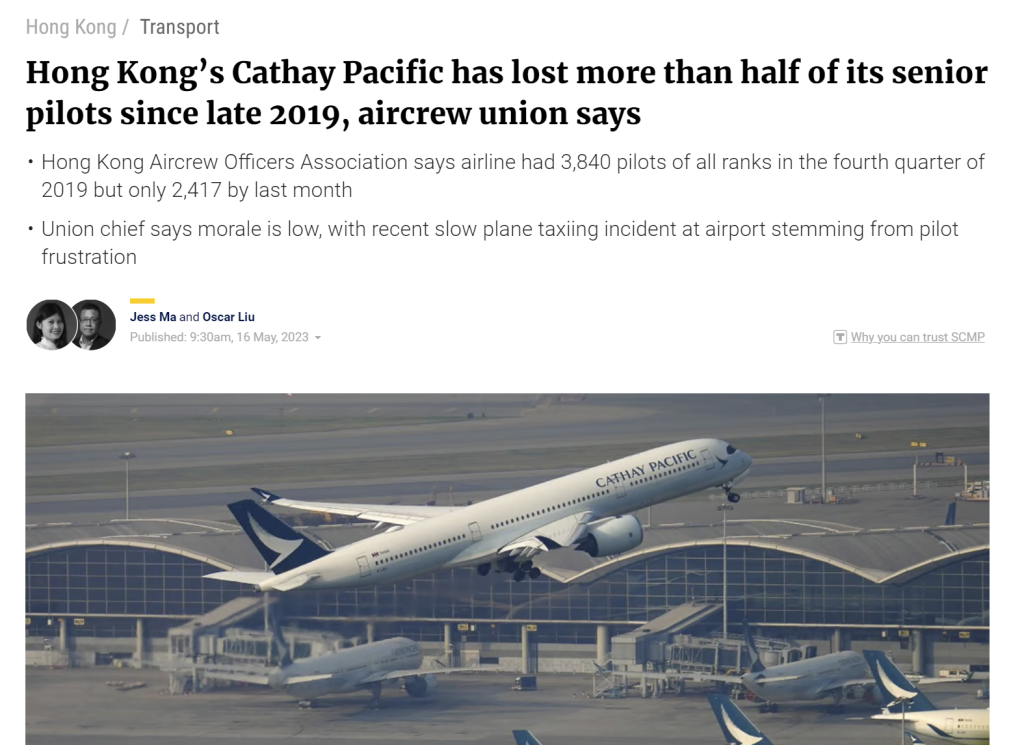 cathay pacific lost pilots