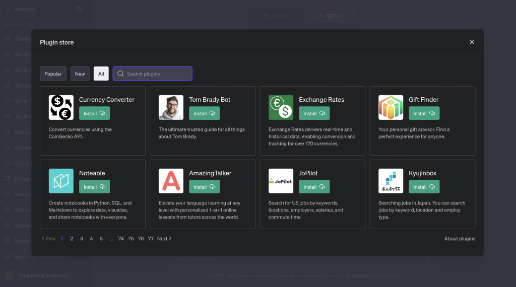 ChatGPT Plus plugin store