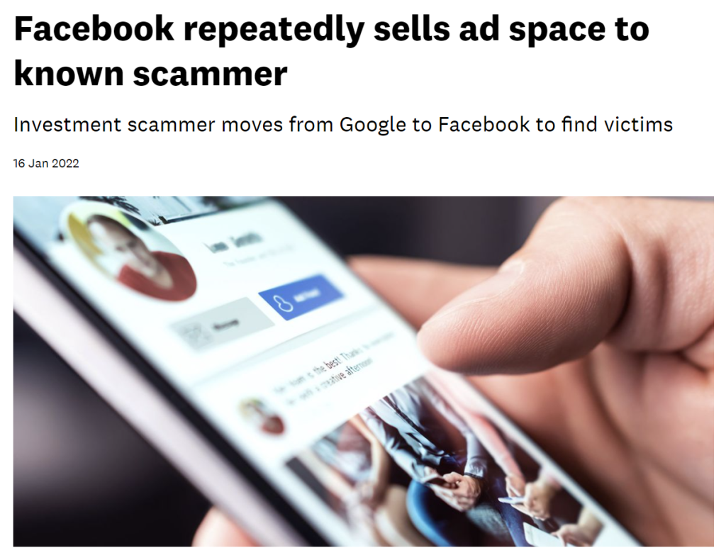 facebook sell ad space to scammer