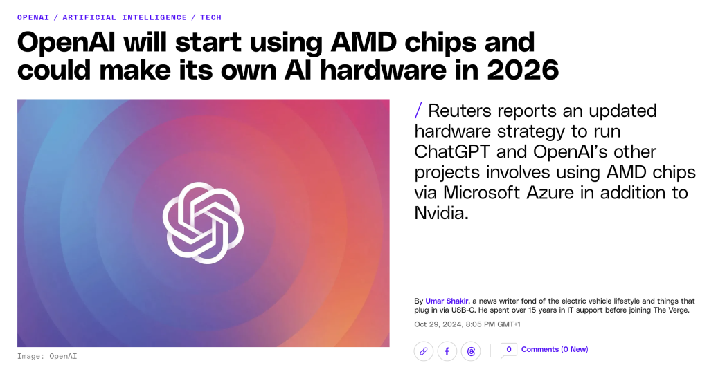 OpenAI to use AMD chips, make own AI hardware