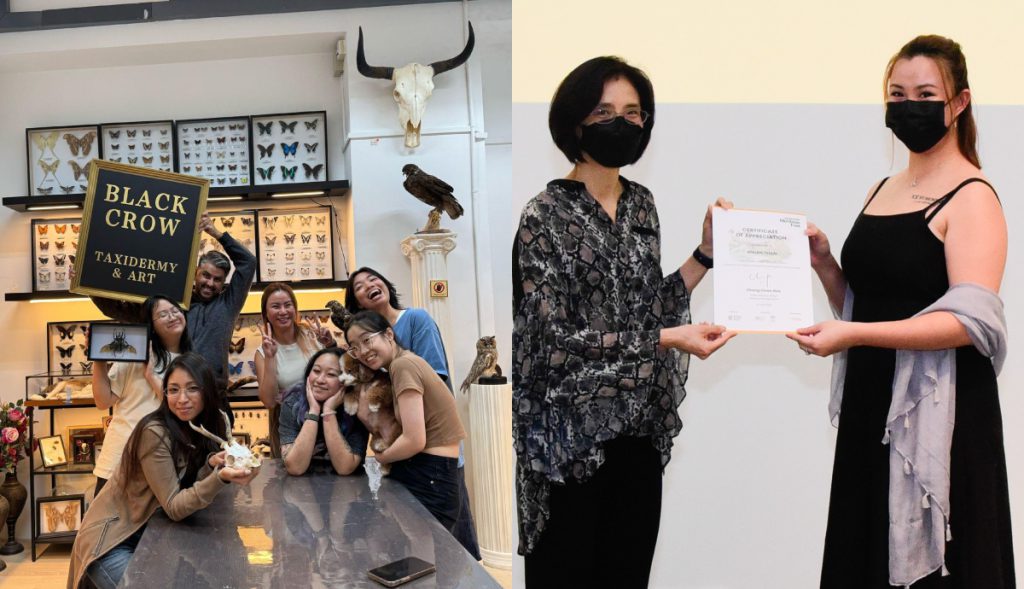 employees of black crow taxidermy & art receiving appreciation award at the Singapore Heritage Fest 2022