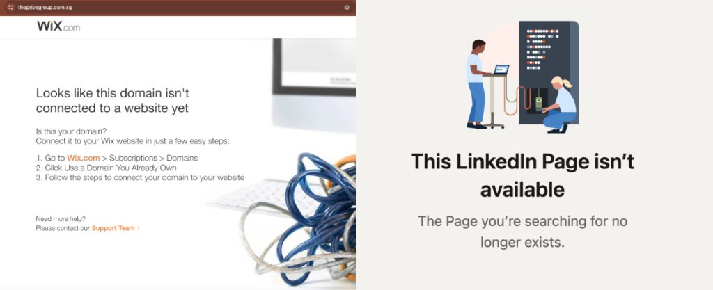 the prive group missing website and linkedin page