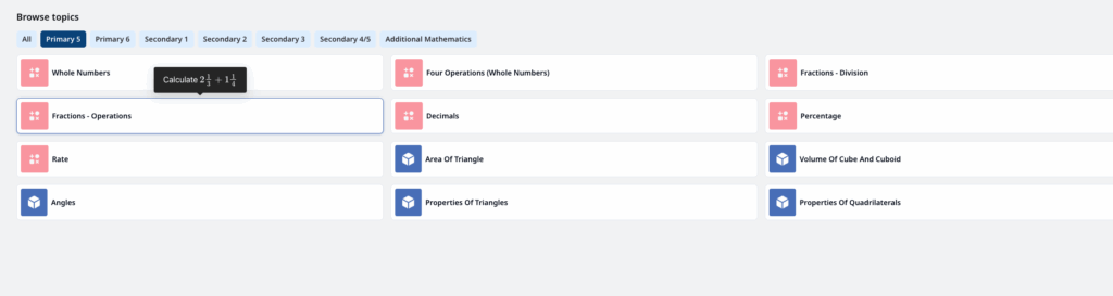 wizztutor dashboard topics primary secondary